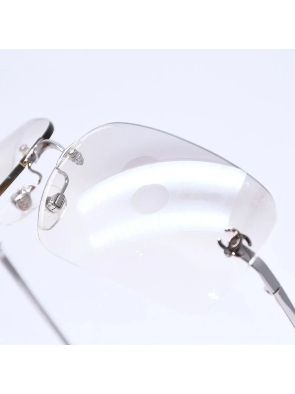 Chanel Rimless Sunglasses CC Logo Gradient Eyewear Silver